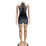 Mesh See Through Hot Drill Romper BY-6265