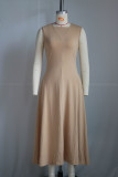 Solid Color Short Sleeve Midi Dress YS-S851