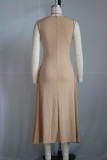 Solid Color Short Sleeve Midi Dress YS-S851