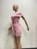 Solid Tie-Up T Shirt And Shorts Two Piece Sets NYF-8112