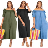 Plus Size Casual Solid Color Loose Jumpsuit TK-6282