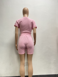 Solid Tie-Up T Shirt And Shorts Two Piece Sets NYF-8112