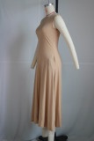 Solid Color Short Sleeve Midi Dress YS-S851