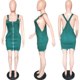 Casual Solid Denim Sling Dress HMS-5568