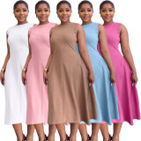 Solid Color Short Sleeve Midi Dress YS-S851