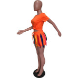 Casual Short Sleeve Tassel Shorts Two Piece Set OMY-11002