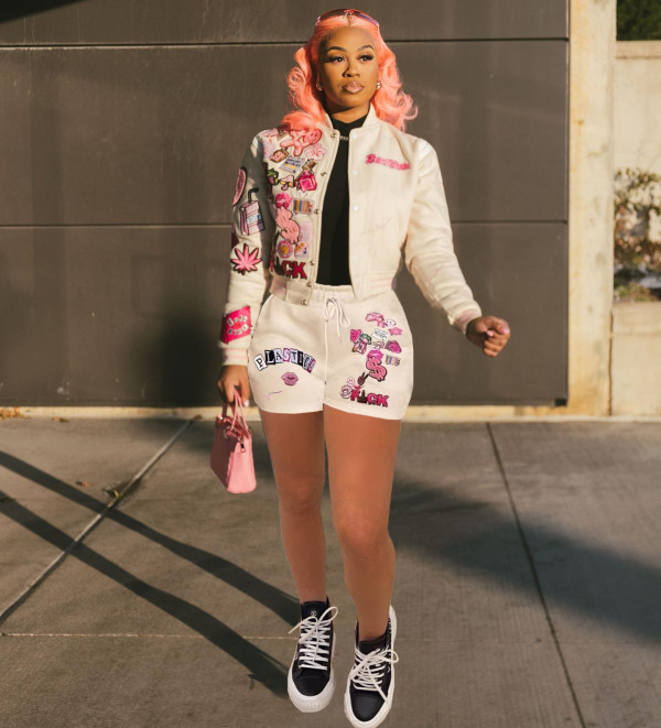 Fashion Print Baseball Coat And Shorts Two Piece Set XYF-9302