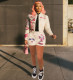 Fashion Print Baseball Coat And Shorts Two Piece Set XYF-9302