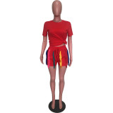 Casual Short Sleeve Tassel Shorts Two Piece Set OMY-11002