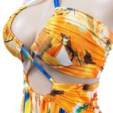 Sexy Contrast Color Tie Up Maxi Dress BY-6263
