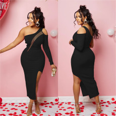 Single Shoulder Long Sleeve Irregular Midi Dress BY-6286