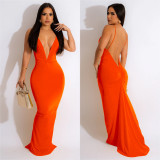 Sexy Deep V Neck Ruched Maxi Dress BY-6292