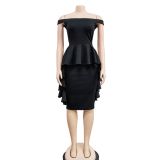 Solid Color Sleeveless Ruffle Midi Dress BY-6293