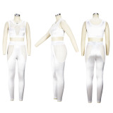 Solid Color Mesh Patchwork Two Piece Pants Set XHSY-19560