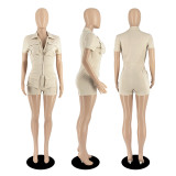 Solid Short Sleeve Zipper Pocket Romper DDF-88166