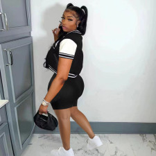 Plus Size Contrast Color Print Baseball Two Piece Set HM-6650