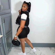 Plus Size Contrast Color Print Baseball Two Piece Set HM-6650