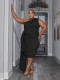 Sleeveless Ruffled Floating Belt Plus Size Midi Dress XHSY-19556