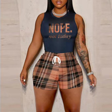 Plaid Print Sleeveless Shorts Two Piece Set XHSY-19563