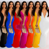 Sexy Deep V Neck Ruched Maxi Dress BY-6292