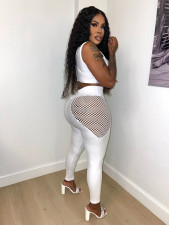 Solid Color Mesh Patchwork Two Piece Pants Set XHSY-19560