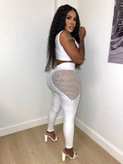 Solid Color Mesh Patchwork Two Piece Pants Set XHSY-19560