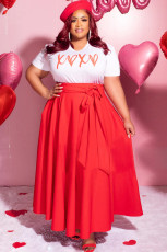 Plus Size Casual Print Patchwork Tie Up Maxi Dress XHSY-19554