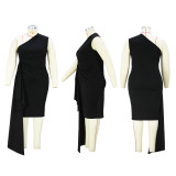 Sleeveless Ruffled Floating Belt Plus Size Midi Dress XHSY-19556