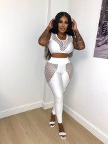 Solid Color Mesh Patchwork Two Piece Pants Set XHSY-19560
