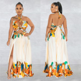 Sexy Contrast Color Tie Up Maxi Dress BY-6263