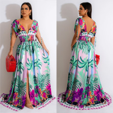 Floral Painted Sleeveless Long Dress BY-6268