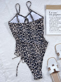 Leopard Print Cut-out Drawstring One-Piece Swimsuit CSYZ-C88W