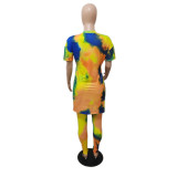 Tie-dye Print Split Top Pants Two Piece Set QXTF-8151