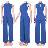Solid Sleeveless Bodysuit+Wide Leg Pants 2 Piece Sets FSXF-328