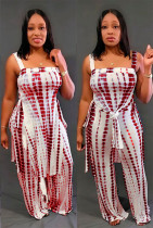 Casual Print Sling Split Top Pants Two Piece Set QXTF-8153
