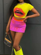 Casual Print Short Skirt Skinny Two Piece Set GDNY-1040