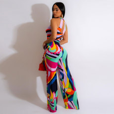 Plus Size Halter Print Jumpsuit NY-2705