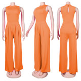 Solid Sleeveless Bodysuit+Wide Leg Pants 2 Piece Sets FSXF-328