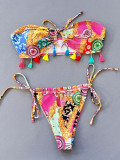 Sexy Print Wrap Chest Swimsuit 2 Piece Set CSYZ-C823K