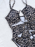 Leopard Print Cut-out Drawstring One-Piece Swimsuit CSYZ-C88W