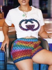 O Neck Print T Shirt And Short 2 Piece Set GDNY-1044