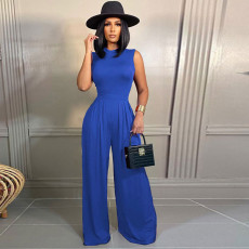 Solid Sleeveless Bodysuit+Wide Leg Pants 2 Piece Sets FSXF-328