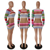 Knits Contrast Color Hollow Out Mini Dress GDYF-6907
