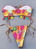 Sexy Print Wrap Chest Swimsuit 2 Piece Set CSYZ-C823K
