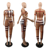 Fashion Stripe Crop Tops Slim Two Pants Piece Set QYLF-0024