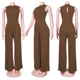 Solid Sleeveless Bodysuit+Wide Leg Pants 2 Piece Sets FSXF-328