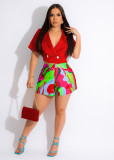 Short Sleeve Tops Printed Shorts Two Piece Set TE-4617