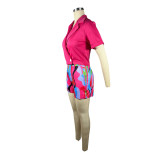 Short Sleeve Tops Printed Shorts Two Piece Set TE-4617