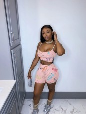 Letter Print Sling Two Piece Shorts Set WY-86776