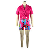 Short Sleeve Tops Printed Shorts Two Piece Set TE-4617